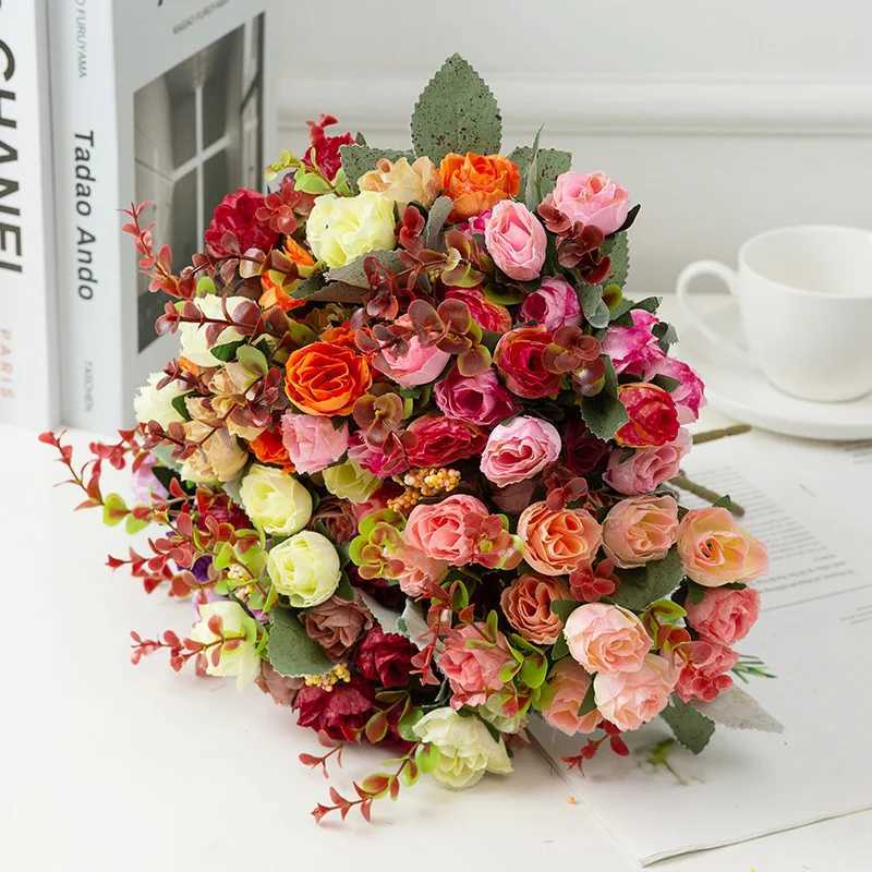 Rose Artificial Flowers Silk Flower with Stems Fake Flowers Bouquet Centerpiece for Party Table Floral Home Bridal Wedding DecorXJ241212