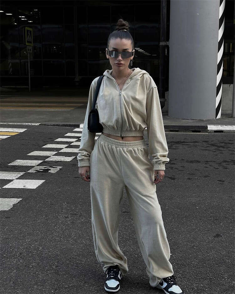 Casual Sui Women's European American Sree Syle Sleeved Hooded Cardigan, Elasic Long Pans Wo-Piece Se, Rendy Clohing, Fashionable And Casual