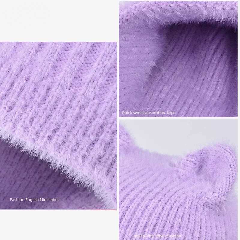 New Children Hats Cute Cat Ear Knitted Wool Hat Winter Boys Girls Babies Ear Protection Hoods Fashion Outdoor Warm Colorful CapsXJ241213