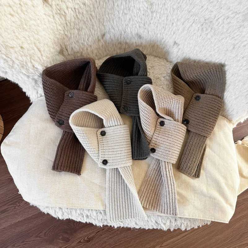 Scarves Wraps New Knitted Children Scarf Autumn Winter Kids Solid Color Cross Scarves for Girls Boys Warm Baby Neck Warmers Neckerchief H241213