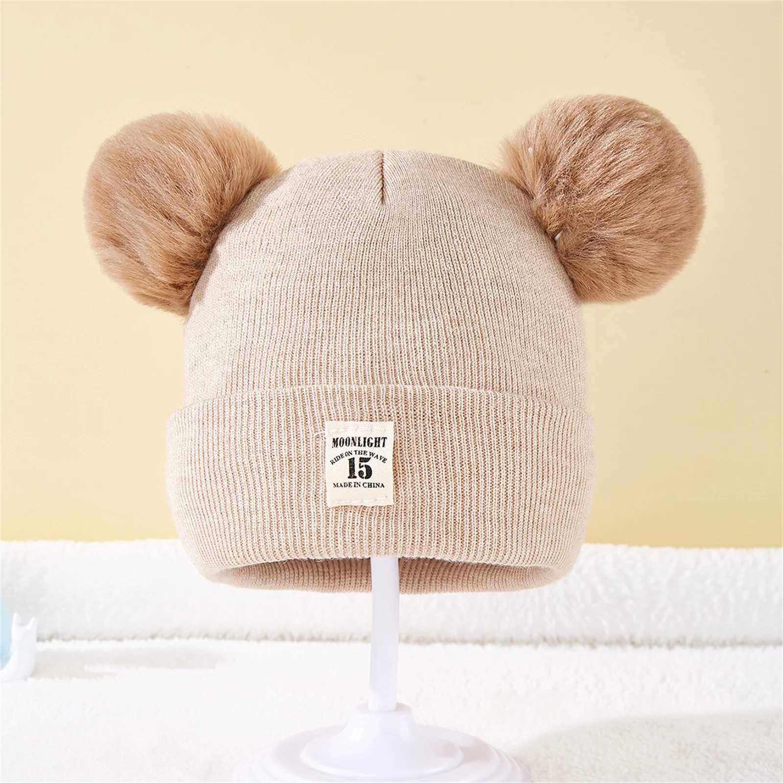 Winter Warm Baby Knitted Hats Children Kids Beanie Caps Soft Double Pom Toddler Knit Hat Infant Crochet Skull Cap for Boys GirlsXJ241213