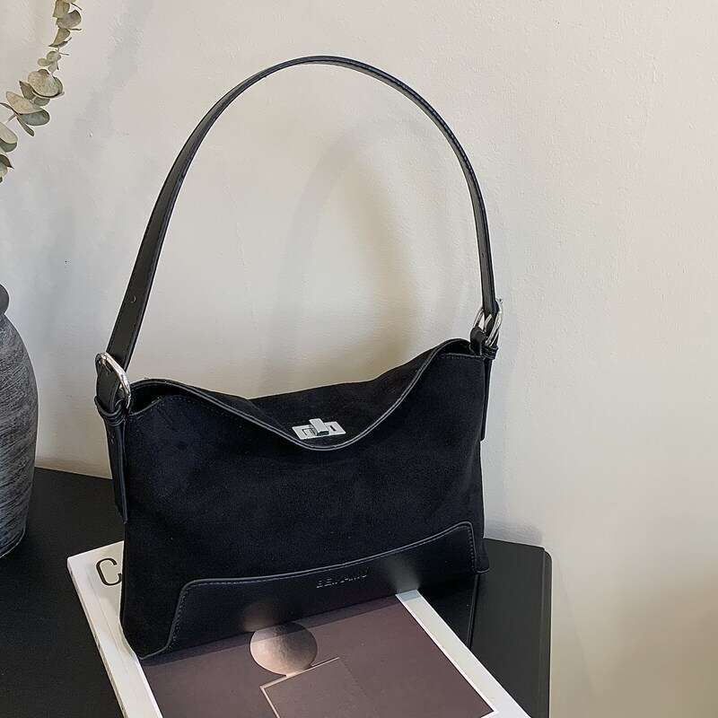 Large capacity frosted deer skin velvet 2025 stylish new casual splicing single shoulder underarm women's crossbody bag