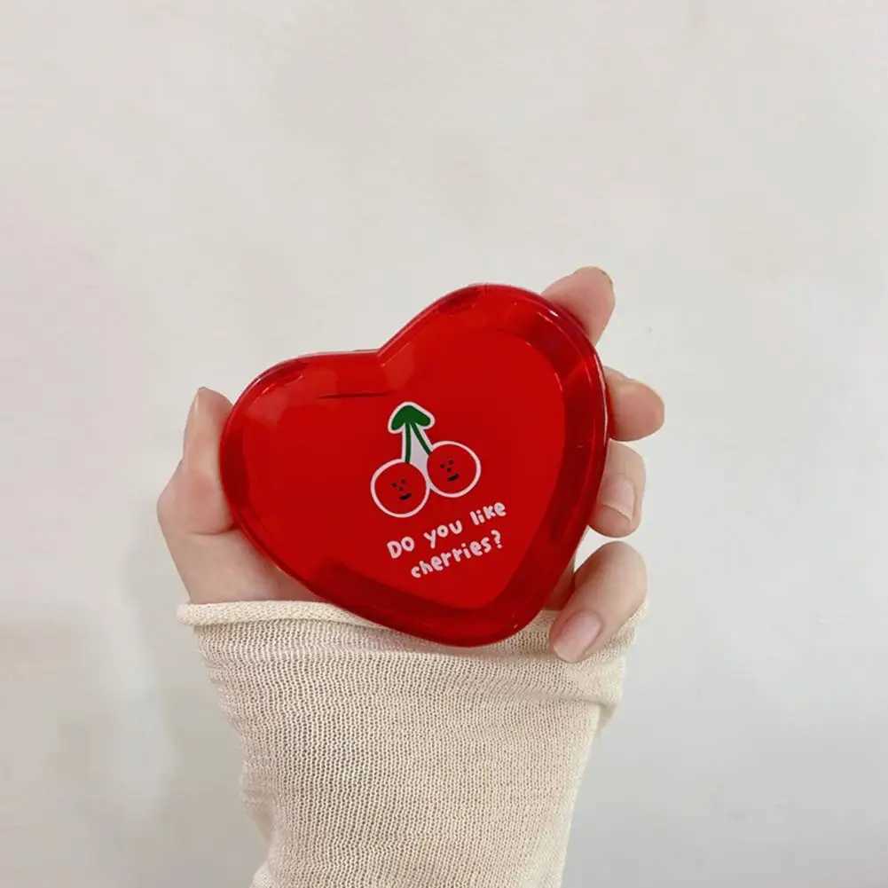 Mini Makeup Mirror Red Cherry Pattern Heart Shaped Portable Pocket Mirror Double-Sided Folding Cosmetic Mirror Women GiftsXJ241213