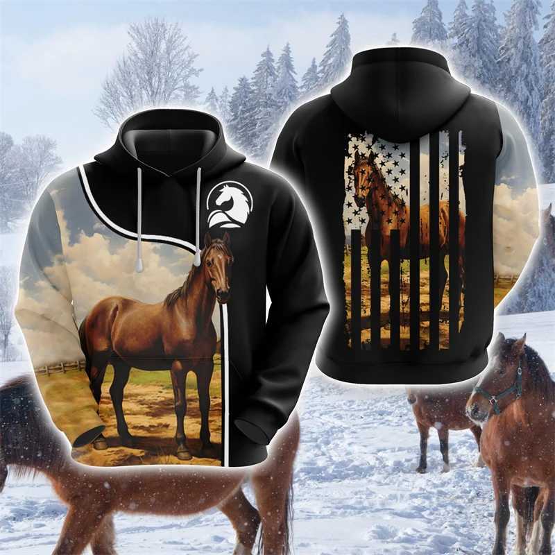 Horse Lover Hoodies For Men Clothes Casual Farm Graphic Sweatshirts Face Pullovers Equestrian Tracksuit Boy Y2k Top W241213