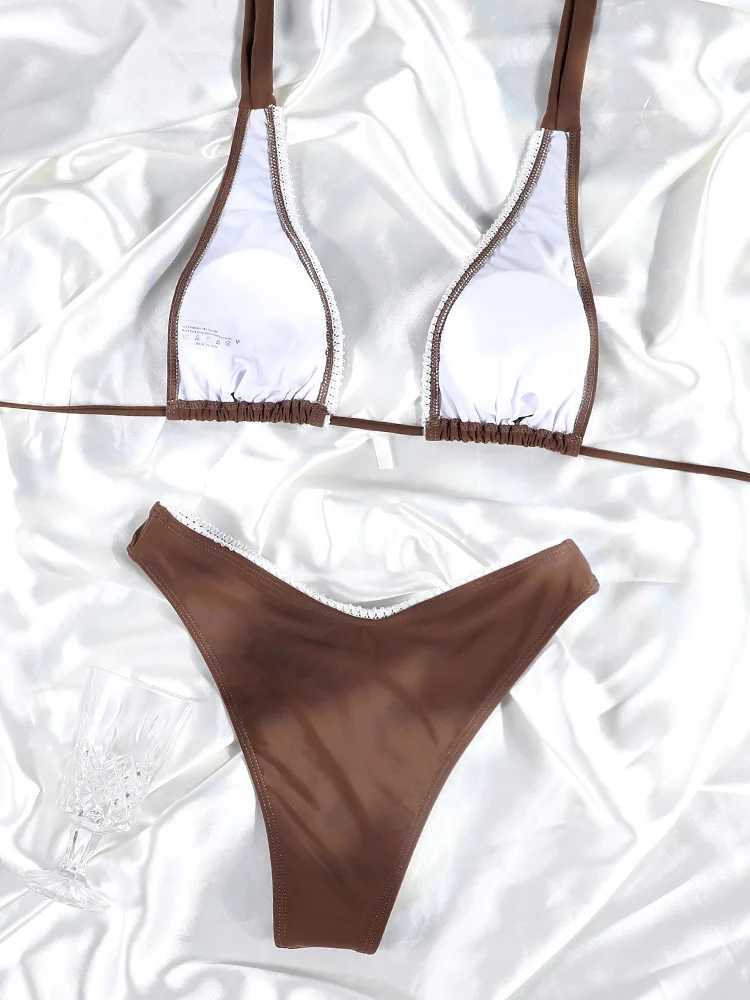 Brown Color Bikinis Bow Swimwear WomenS Summer Swimsuit 2024 Sexy Bikini Set Low Waist Beachwear Push Up Bathing SuitsXJ241212