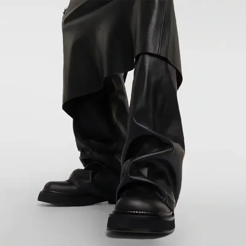 Fashion Autumn And Winter Round hot Head Long Leather shoes Metal Knight Fold Flat Boots Punk Style 241212