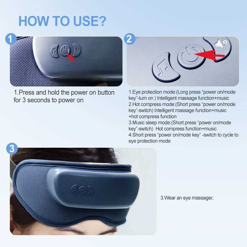 EMS intelligent airbag vibration Bluetooth music heating eye massager used to relieve eye fatigue and improve sleep eye care W241213