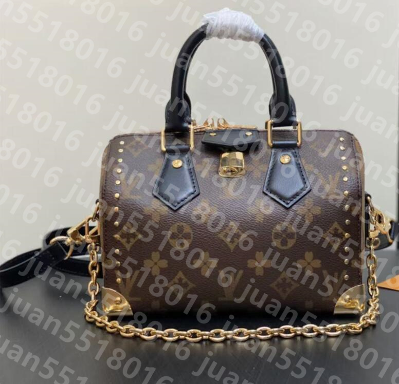 Latest Brown Flower Retro Chain Pillow Bag 20cm Single Shoulder Crossbody Handheld Rivet Small Square Bag Genuine leather women's bag purse