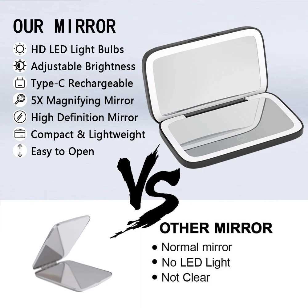 Magnifying Mirror with Light 1X/5X Magnification Compact Mirror Dimmable LED Lighted Travel Makeup Mirror Portable for HandbagXJ241213