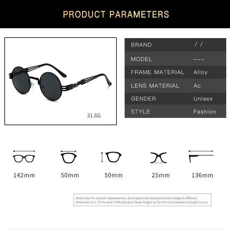 Gothic Red Steampunk Sunglasses Men Women Vintage Metal Round Sun Glasses Brand Designer Fashion Goggle Mirror Eyegalsses UV400X241213