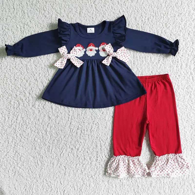 Wholesale childrens embroidery sets long sleeved tops pants boys and girls plain sleepwear childrens and toddlers Santa Claus sets W241213