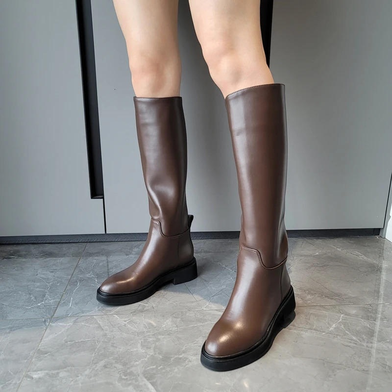 FEDONAS 2025 Fashion Women Knee High Boots Genuine Leather High Heeled Warm Autumn Winter Shoes Woman High Motorcycle Boots 241213