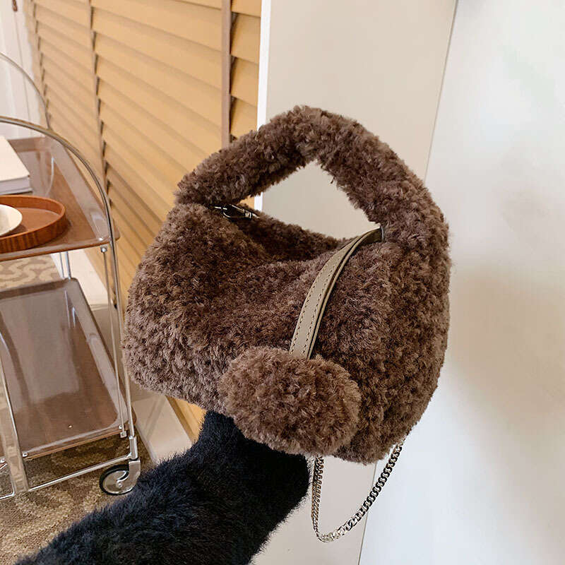 Cute Small Women 2025 New Fashionable Plush Handbag, Versatile for Autumn and Winter, Chain Shoulder Crossbody Bag