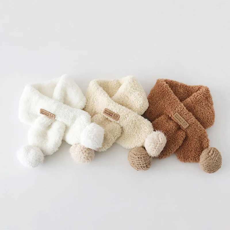 Scarves Wraps Cute Plush Baby Scarf Winter Thick Fleece Warm Scarves for Toddler Boy Girl Solid Color Cute Pompom Ball Kids Neckerchief H241213