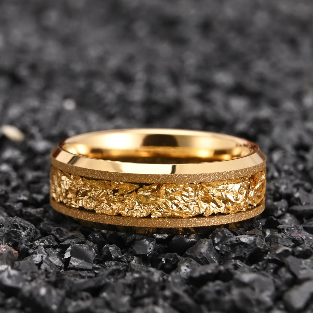Golden Tungsten Carbide Ring 8mm Frosted Leaf Mens Engagement Novelty Style for Wedding Daily Wear 241213