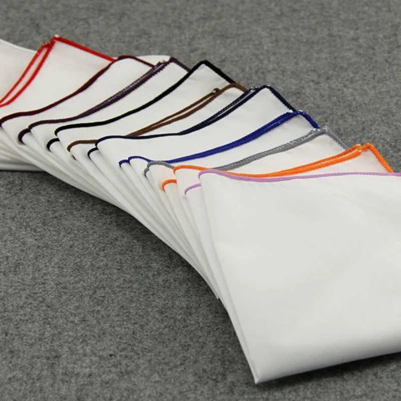 Classic pure cotton pocket with square colored edges suitable for men red yellow blue handles wedding party chest towel Hanji W241213
