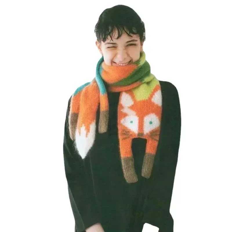 Scarves Wraps 6-18Y Fashion Knit Fox Winter Baby Girls Scarf Long Children Scarves Boys Kids Mufflers Warm Women Shawl Wrap Baby Neck Warmer H241213