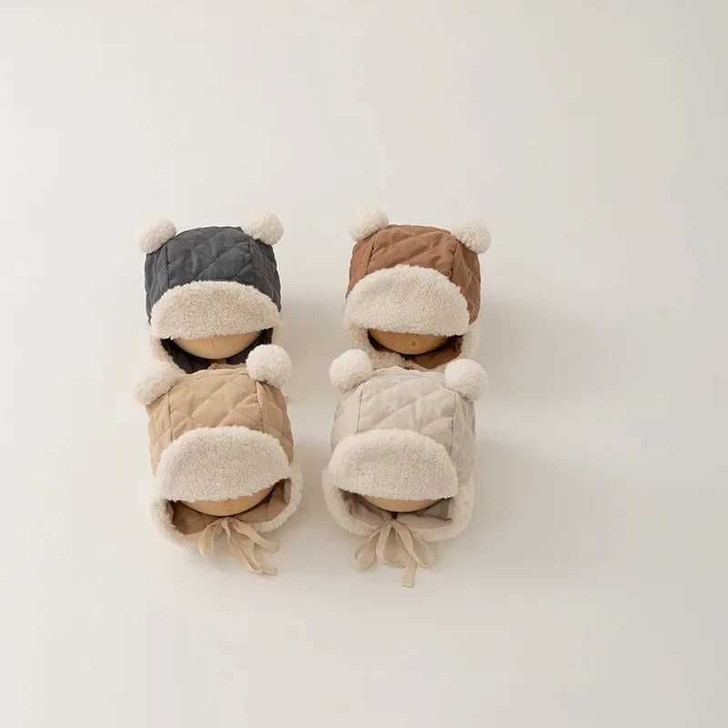 Cute Newborn Lamb Fleece Warm Cap 3-18M Baby Winter Ear Protection Hat Solid Color Outdoor Windproof Boy Girl Earmuffs BeanieXJ241213