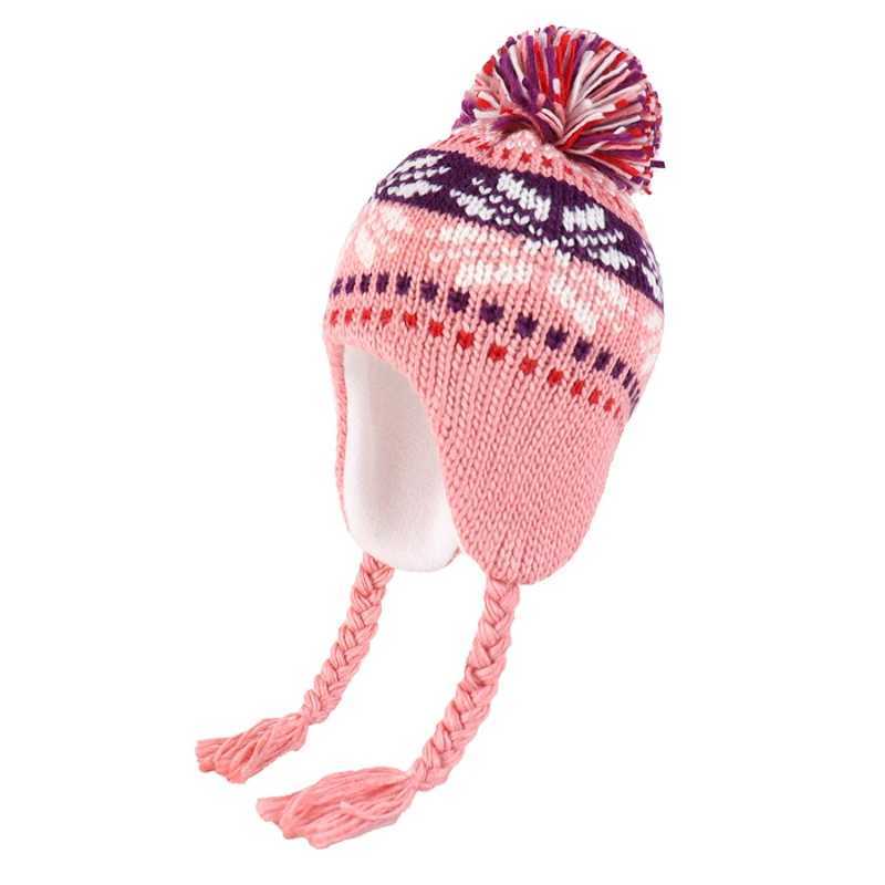 Snowflake Knitted Hat for Women Outdoor Warm Ear Protection Hair Ball Hat Winter Hats for Girl Baby Caps for Girl XJ241213