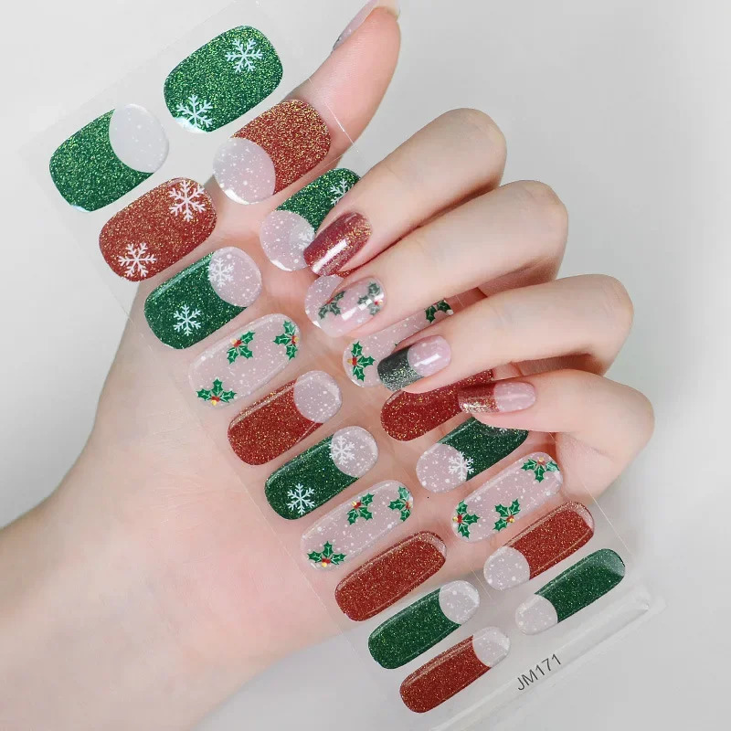 Christmas gel nail strip patch slider adhesive waterproof durable all snowman snowflake gel nail trimmer UV lamp required 241205