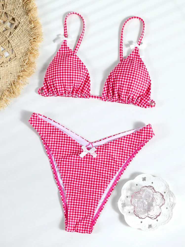 Rinabe Plaid Bikinis 2024 Swimsuit Push Up Bikini Set Beachwear Bandage Women Bathing Suits Fa BiquiniXJ241212