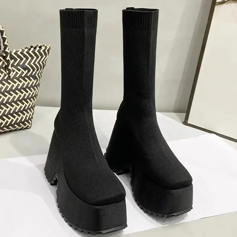 Super High Heels Platform Womens Ankle Boots Fashion Winter Shoes Classic Round Toes Elegant Womens Walking Non slip Botas 241213