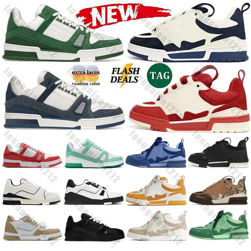 Designer Virgil Skate Trainer Men Women Casual Shoes Calfskin Leather White Green Red Blue Letter Overlays Platform Fashion Mens Sneakers Size 36-45