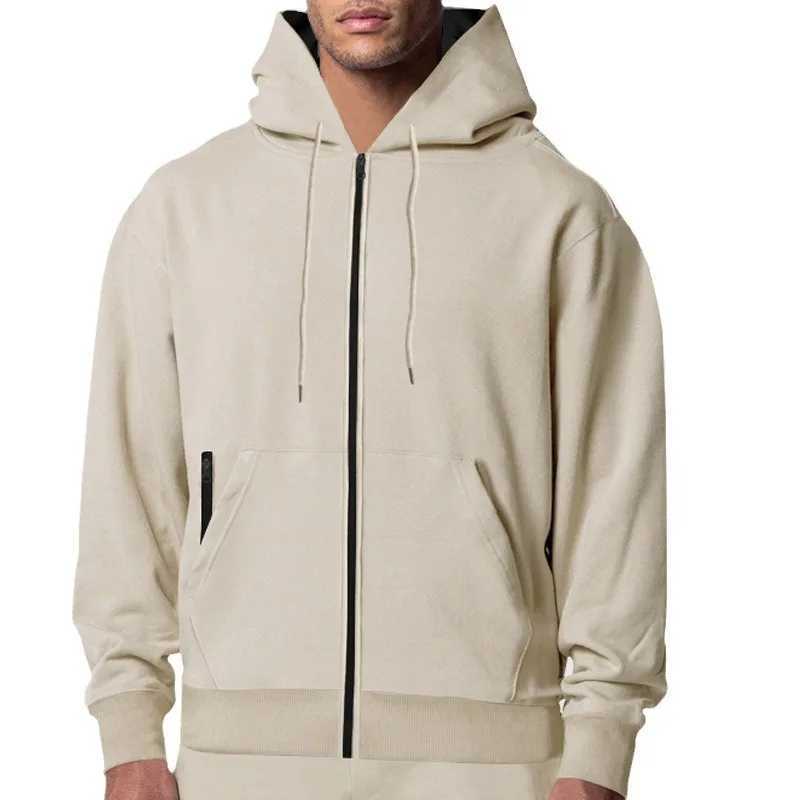 Autumn and Winter Mens Solid Color Zipper Long Sleeve Hoodie Sports and Leisure Wool Warm Hoodie W241213