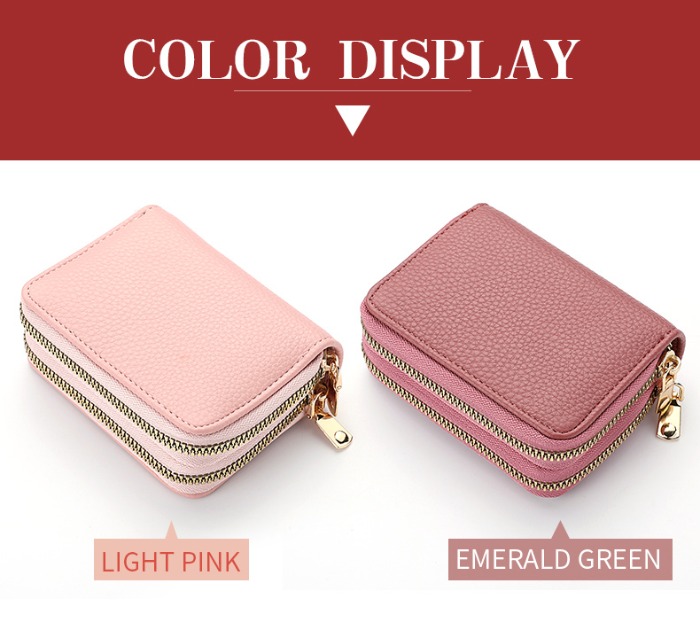 Double Zipper Wallet Womens Short Credit Card Holder, Multifunctional Large Capacity Coin Purse