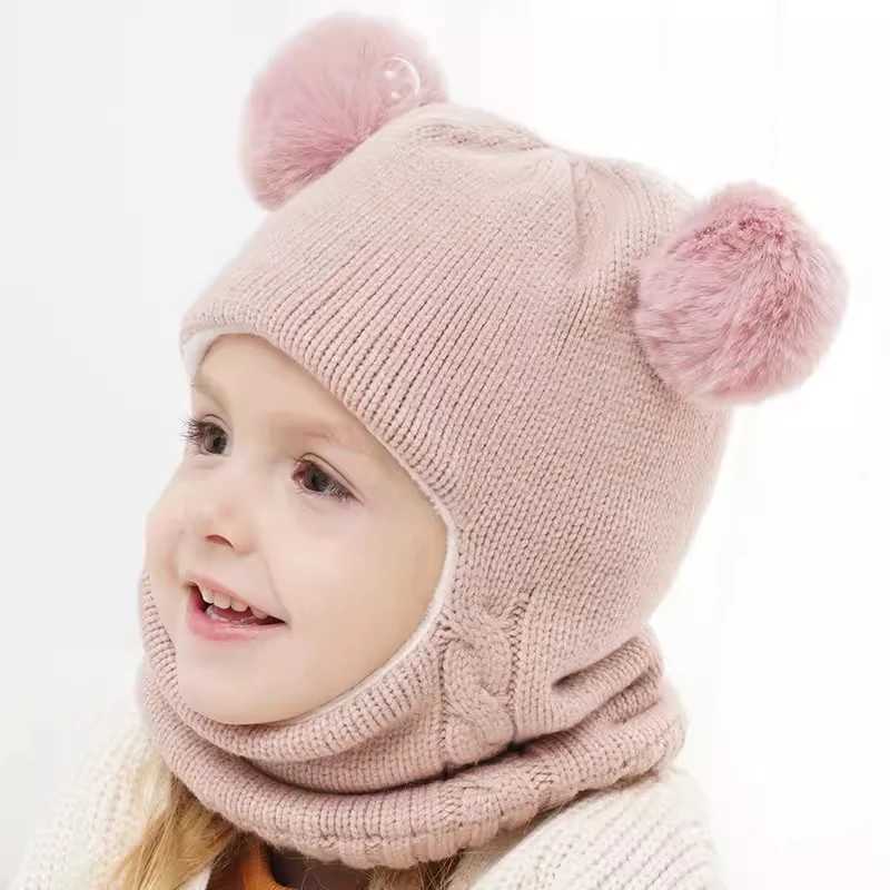 Baby Winter Hat Scarf Set Unisex Infant Kids Hats Scarf for Cold Weather Children Ear Protection Hat Toddler Pom Beanies CapXJ241213