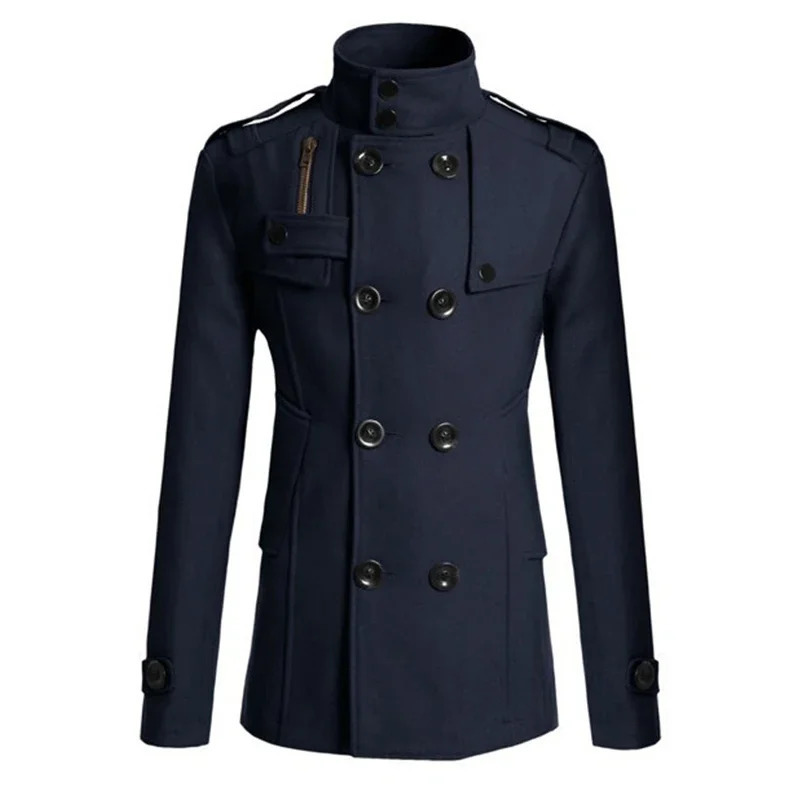 Mens Slim Fit Casual Double breasted Mid length European and American Fashion Long sleeved Woolen Coat Windbreaker 241213