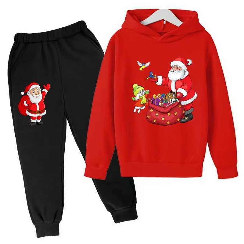 Fall/Winter Childrens Tracksuit Hoodie Set Santa Claus Pattern Christmas Gift 3-13 Years Old Top + Pantsuit Hooded Tracksuit W241213