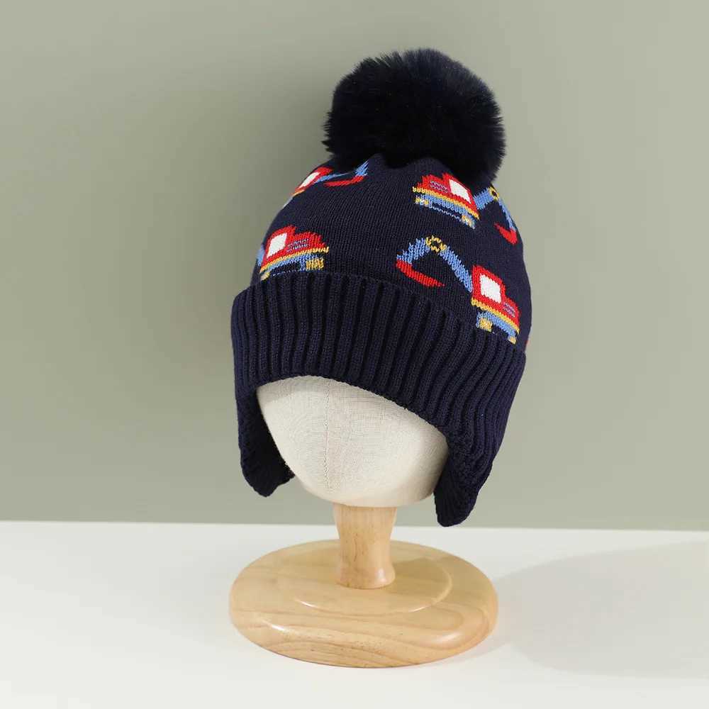 Kids Boys Girls Knitted Hat Jacquard Excavator Car Beanies Hat for Winter Ear Protection Warm Hat for ChildrenXJ241213