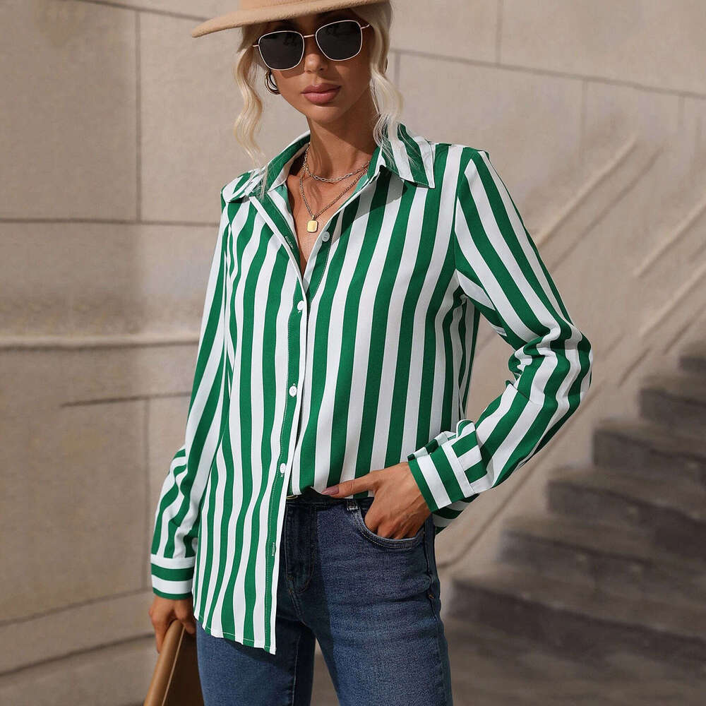 European American Clothing Spring Summer New Products, Versatile Blue Striped Shirts, Women's Trendy Clothing, Fashionable And Casual Temperament