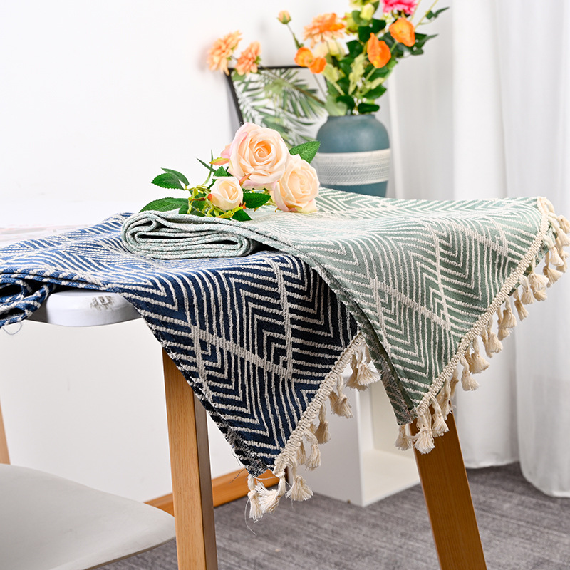 Simple Coffee Table Mat, Modern TV Cabinet Cloth, Long Cotton and Linen Square Tablecloth, Japanese Stripes