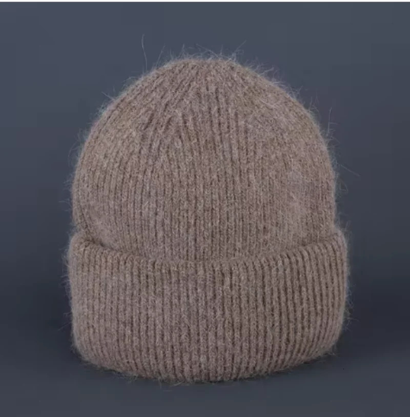 Winter rabbit fur fluffy knitted hat warm Angora bunny hat suitable for women soft skiing outdoor knitted wool hat 241205