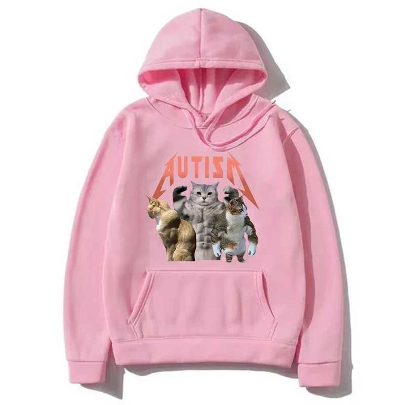 Buff Cats Autism Memory Mens Hoodies Fitness Cat Printed Fashion Hip Hop Pullover Womens Spring Autun Comfortable Street Clothing W241213