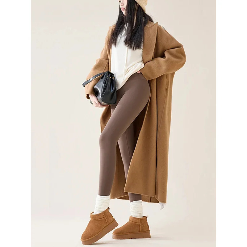 Autumn winter high waisted wool shark skin legs womens seamless ultra-thin slim fit velvet thick elastic warm legs 241205