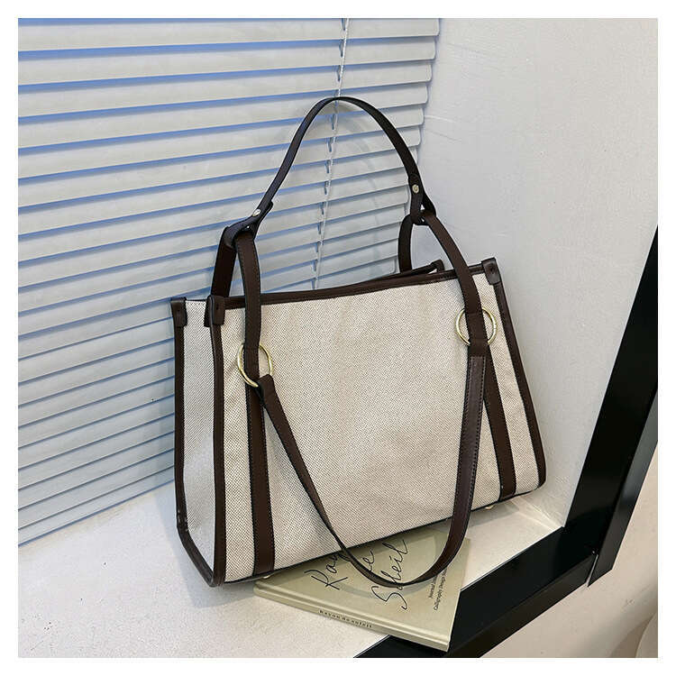 Wholesale Canvas Contrasting Single Shoulder Women's New Retro Trendy Fashion, Large Capacity Commuting Tote Bag, Fashionable Quality, Classic
