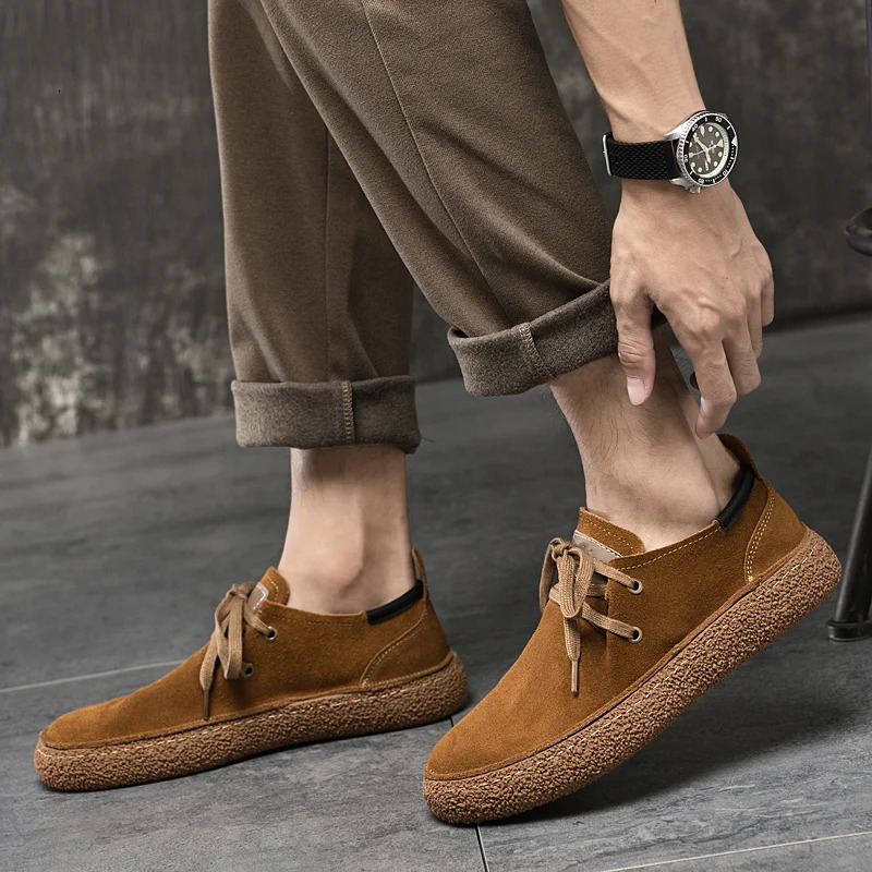 Nubuck Leather Loose Fitting Casual Shoes Comfortable Soft Bottom Oxford Shoes High Quality Genuine Leather Outdoor Sneakers 241213