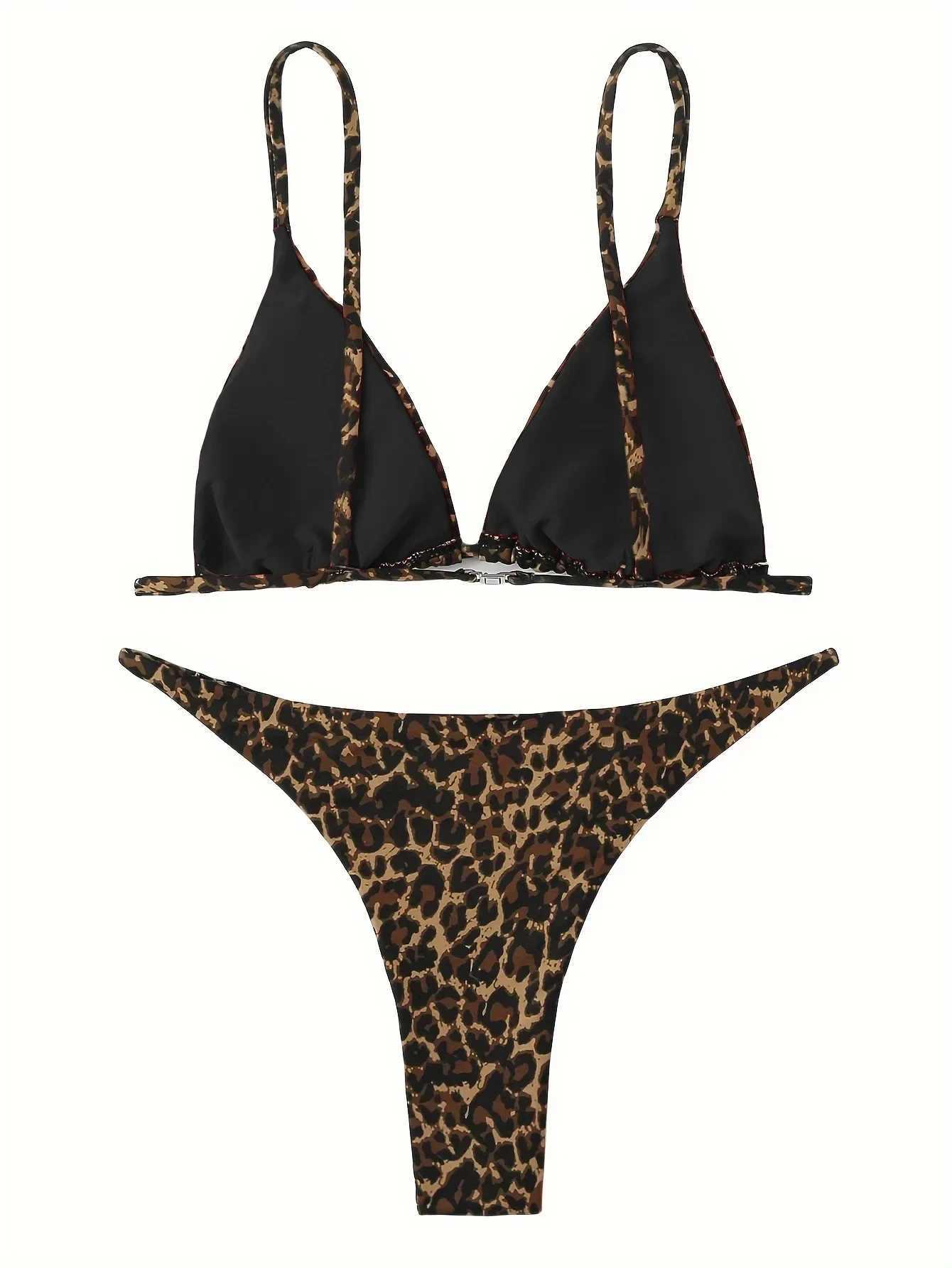 Sexy opard Bikini Suit Women Strap Push Up Swimsuit Three Points Bikini Low Waist Swimwear Women Summer ss BeachwearXJ241212