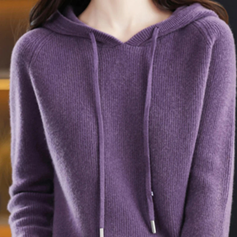 Winter Womens Knitted Cashmere Pullover Fashion Wool Sweater Hooded Neck Long Sleeve plane Soft warm highquality Basics Tops 241203