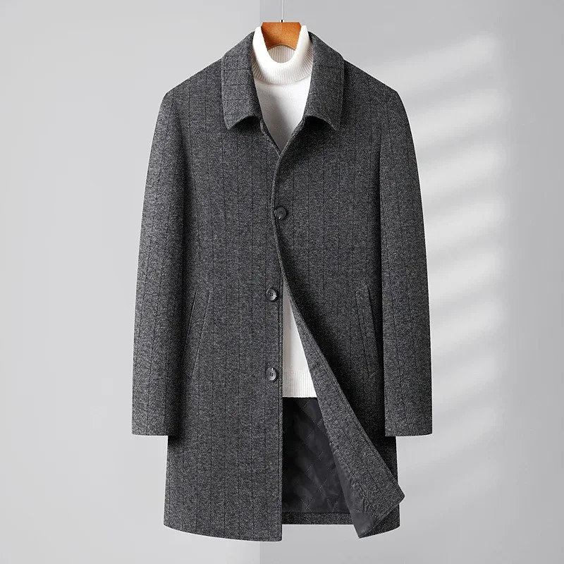 High Quality Fashion Handsome Business Casual Knitted Woolen Wool Stretch Coat Mens ner Overcoat 241213