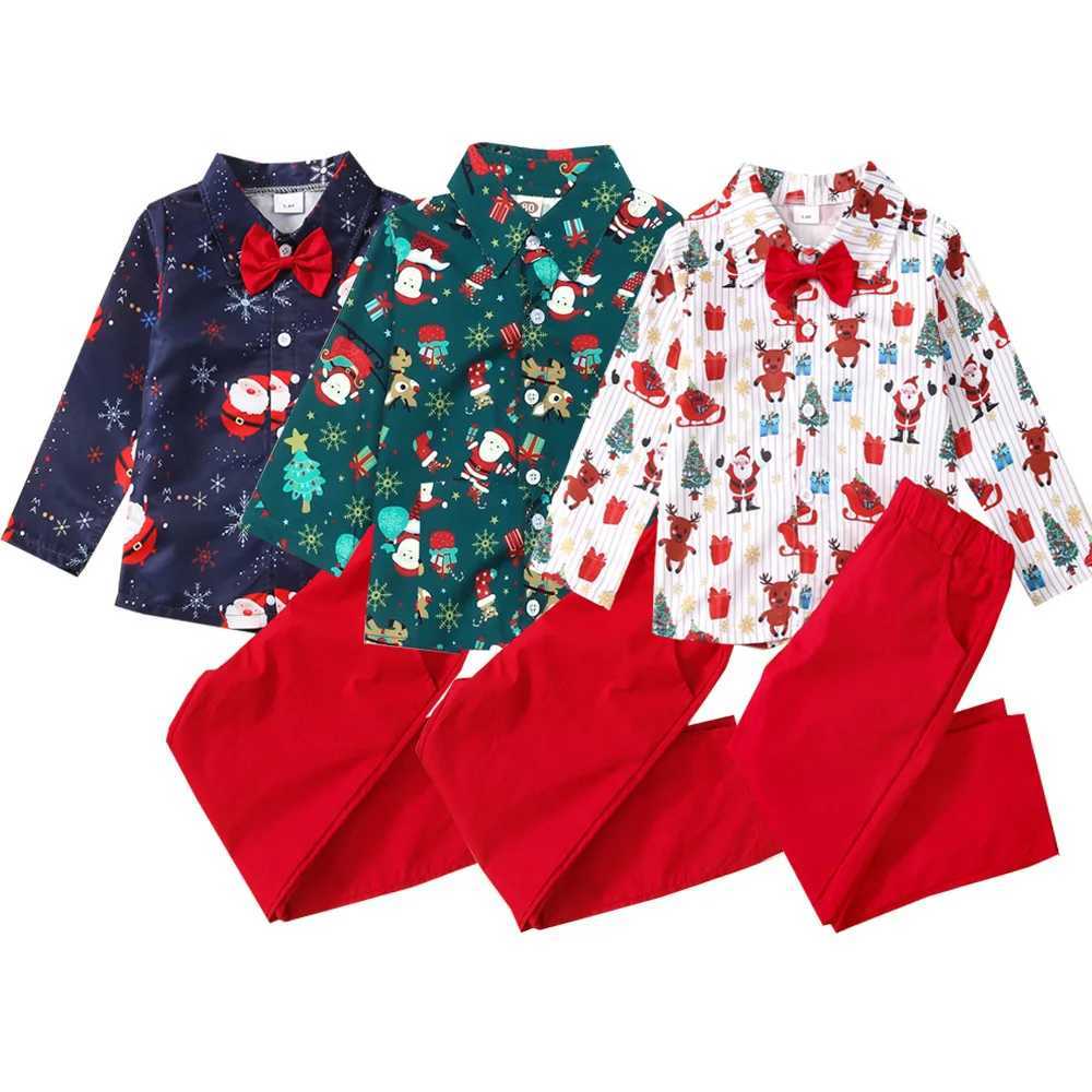 Boys Christmas clothing Childrens Day clothing short sleeved/long sleeved gentlemans shirt+red pants New Years childrens clothing W241213