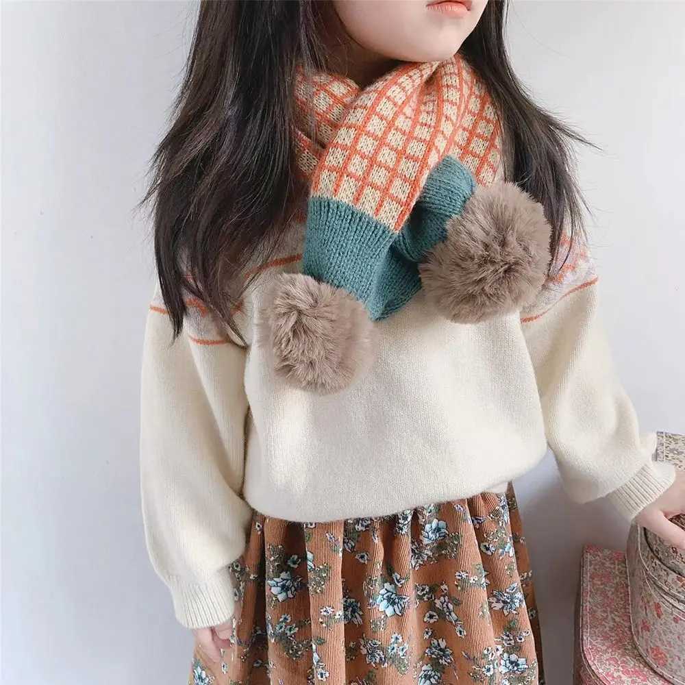 Scarves Wraps Children Kids Winter Knitting Scarf Boys Girls Thermal Neck Warmer Scarf Thickening Windproof Neck Cover Cross Scarf Neckerchief H241213