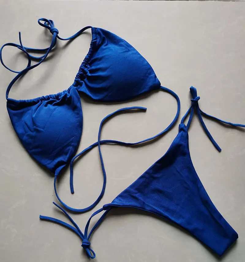Summer Sexy Bikini set Push-up padded Bra Thong Split Swimwear Fa Bandage Bathing Suit Adjustab Lacing Swimsuit SolidXJ241212