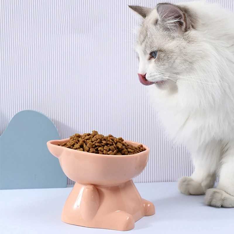 Cat Feeders Elevated Cat Bowl 400ml Raised Cat Food Bowl for Protecting Pets Spine Tilted Angle Dog Bowl Food Dish for Home Pet Gift z241213