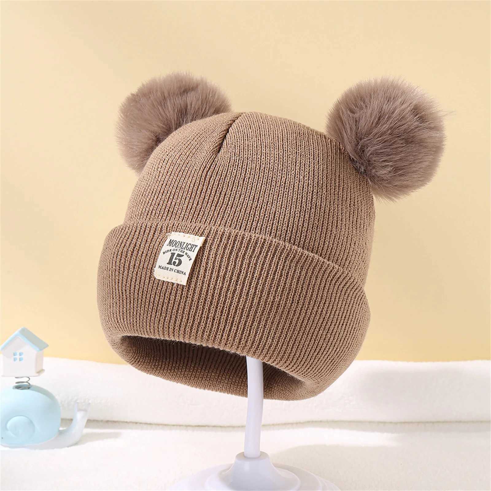 Winter Warm Baby Knitted Hats Children Kids Beanie Caps Soft Double Pom Toddler Knit Hat Infant Crochet Skull Cap for Boys GirlsXJ241213