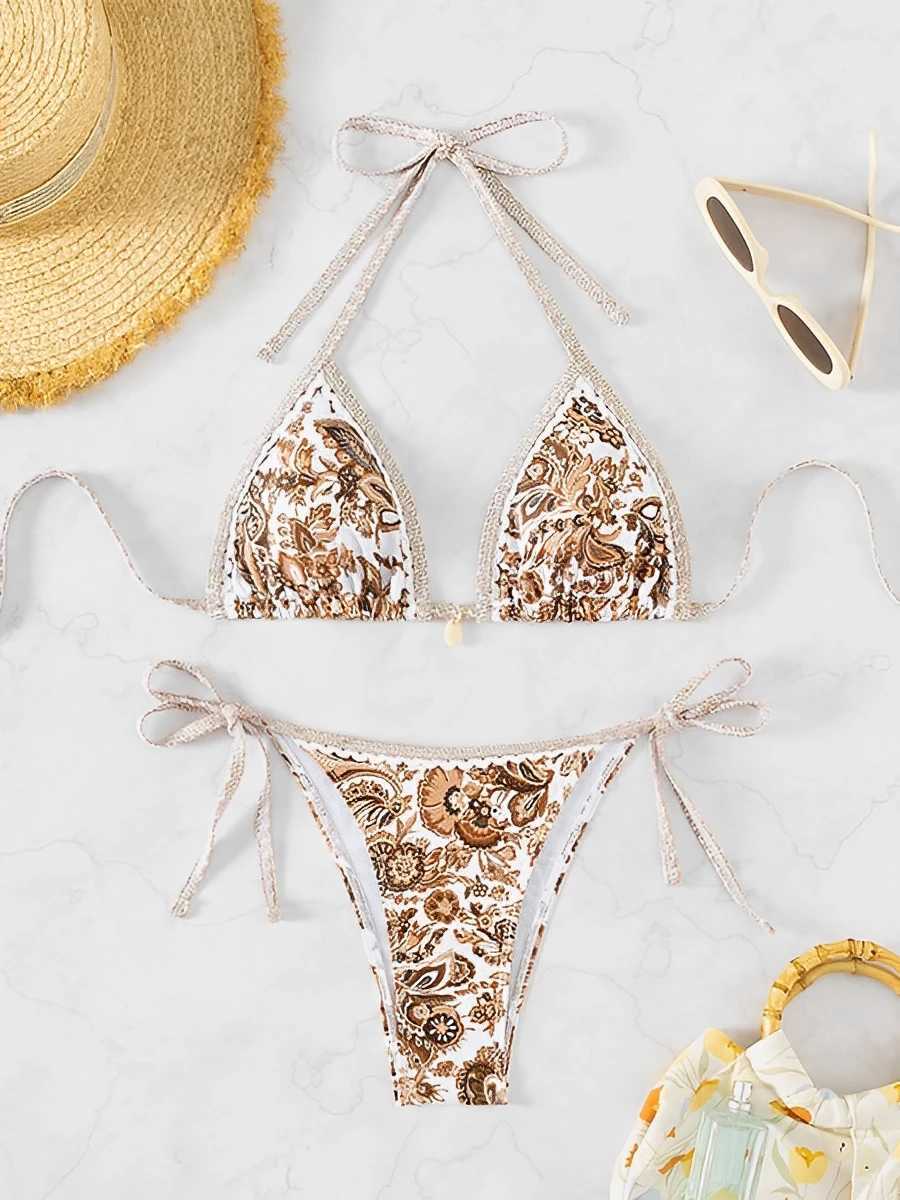 2024 Halter String Triang Two Piece Bikini Women Swimwear Fa Swimsuit Bathers Bathing Swimming Suit Beachwear SummerXJ241212