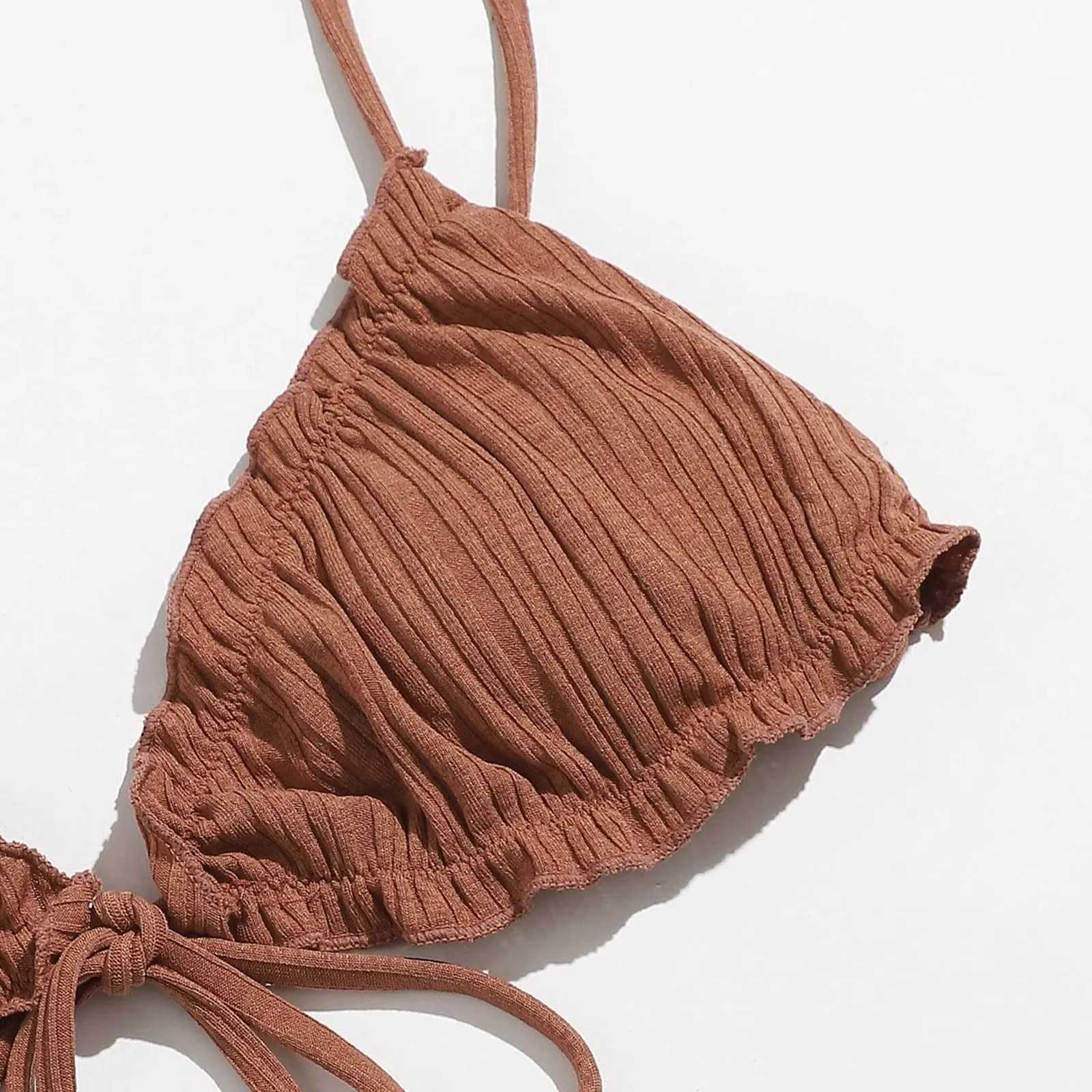 Fashion Woman Summer Bikini Set Solid Color Bandage Stretch Swimsuit 2024 New Swimwear Mini Thong Bikini Fa Bathing SuitXJ241212